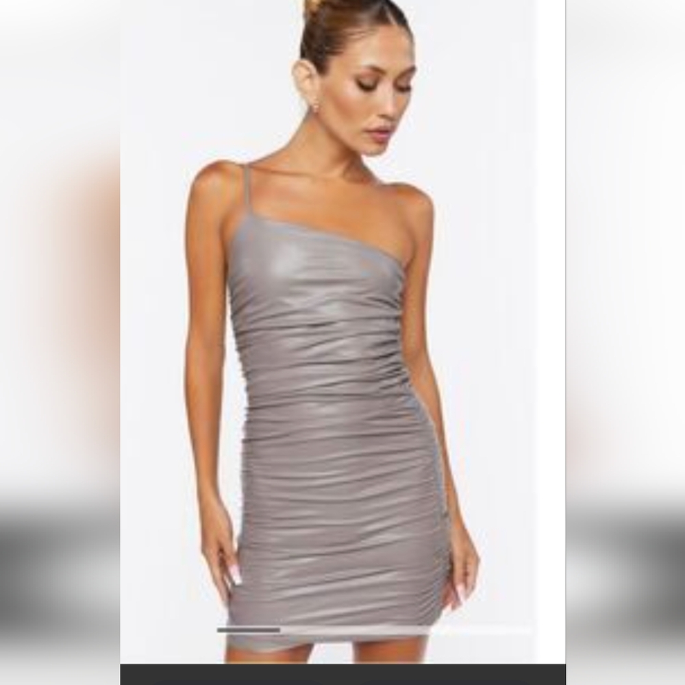 NWT Forever 21 Ruched Faux Leather Mini Slip Dress S 90s Cyber Y2K   #drs8.10